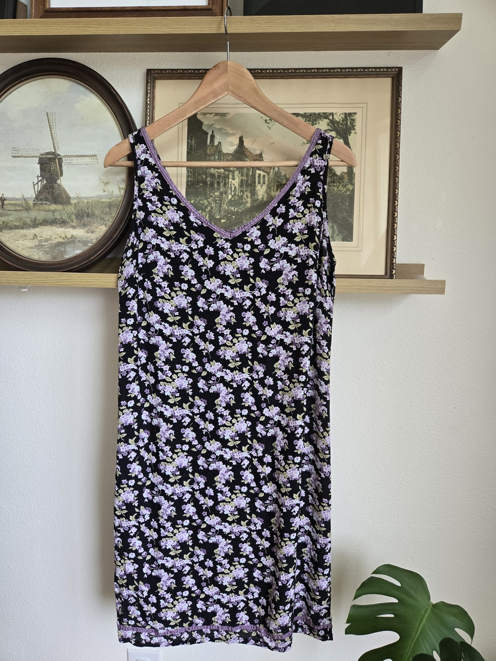 Y2K | GAP Floral Mini Slip Dress In Black And Purple | Size Medium